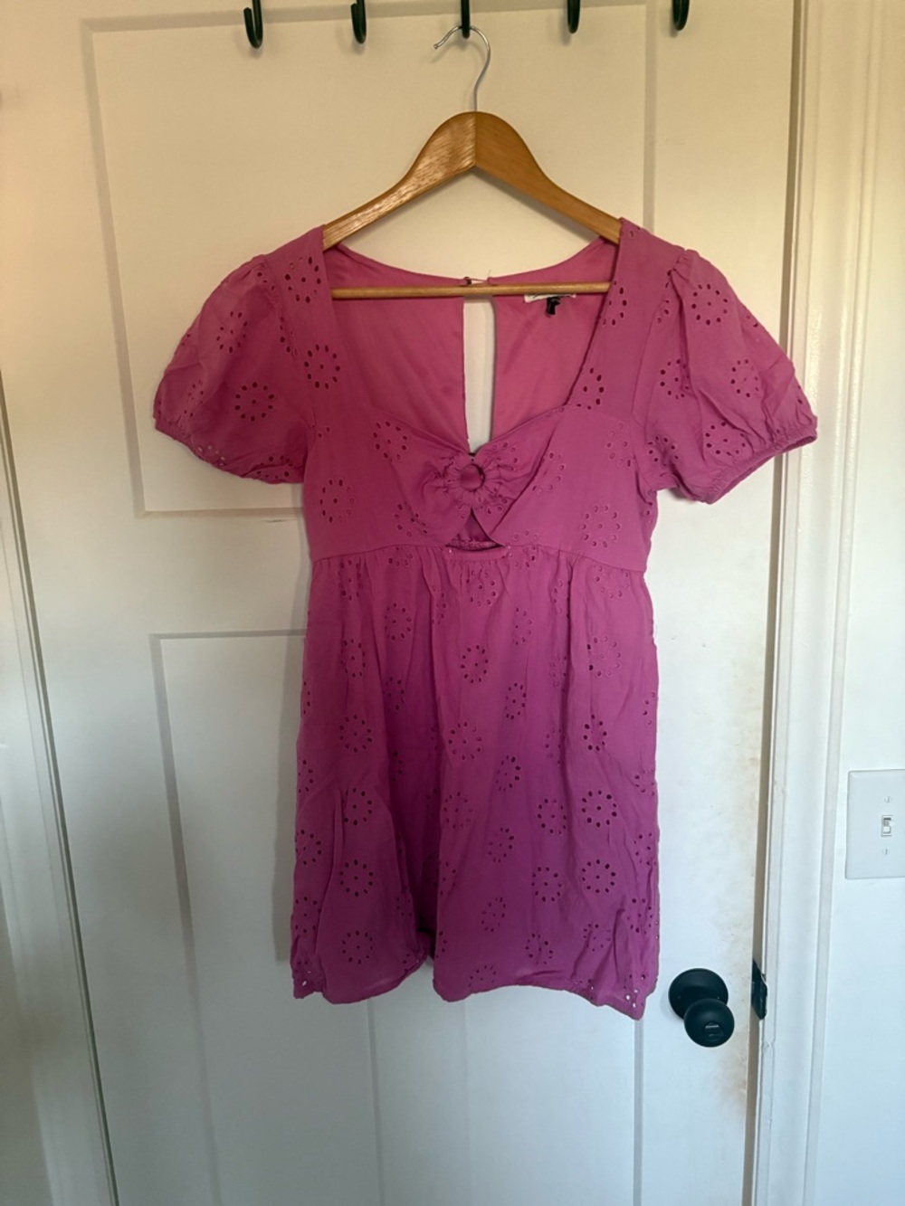 Pink Eyelet Tie-Front Babydoll Dress
